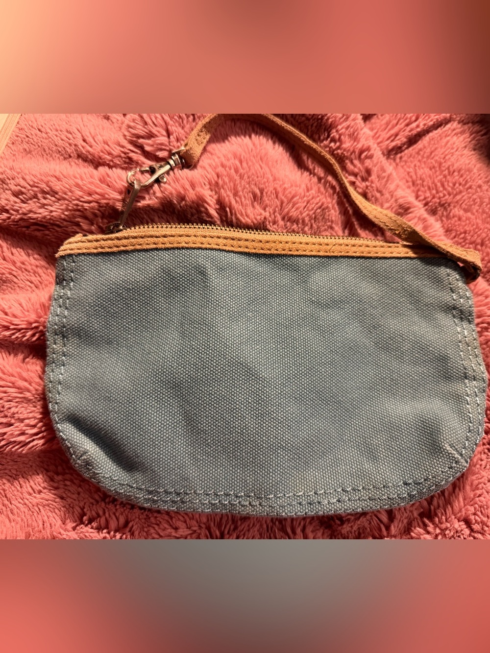 Ugg Canvas Wristlet Clutch in Light Blue with Tan Leather Trim